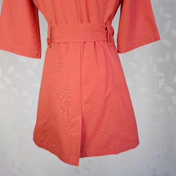 Tulle Retro Mod Peter Pan Collar Lightweight Cotton Canvas Long Jacket Coral - Picture 11 of 16